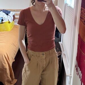 Forever 21 Orange waffle knitted crop top